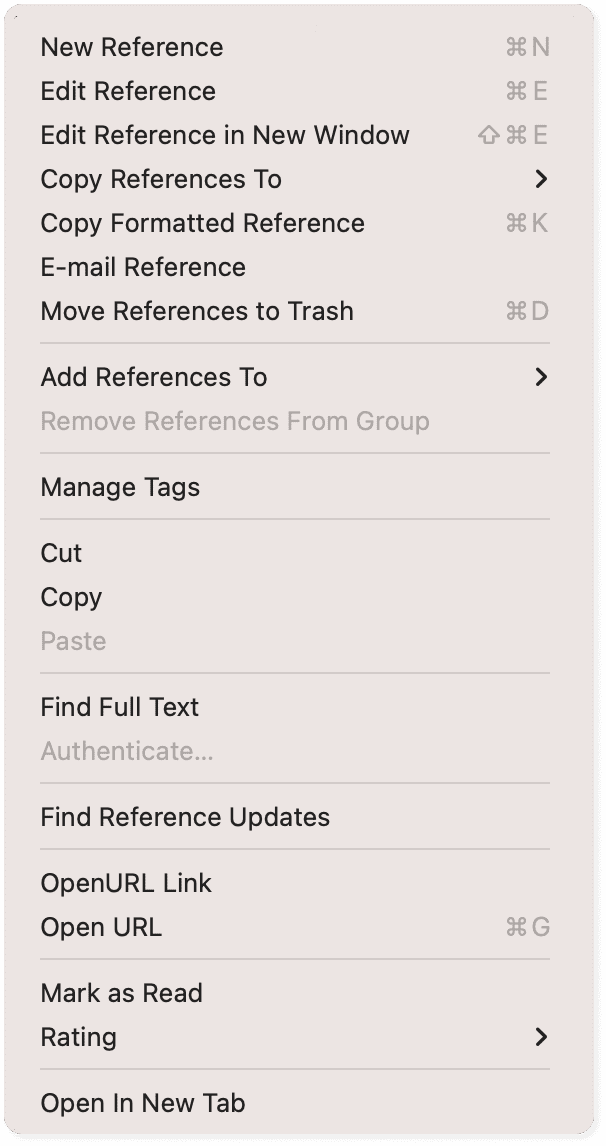 EndNote context menu